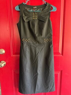 Sabora Black Midi Dress with Decorative Bow & Studs